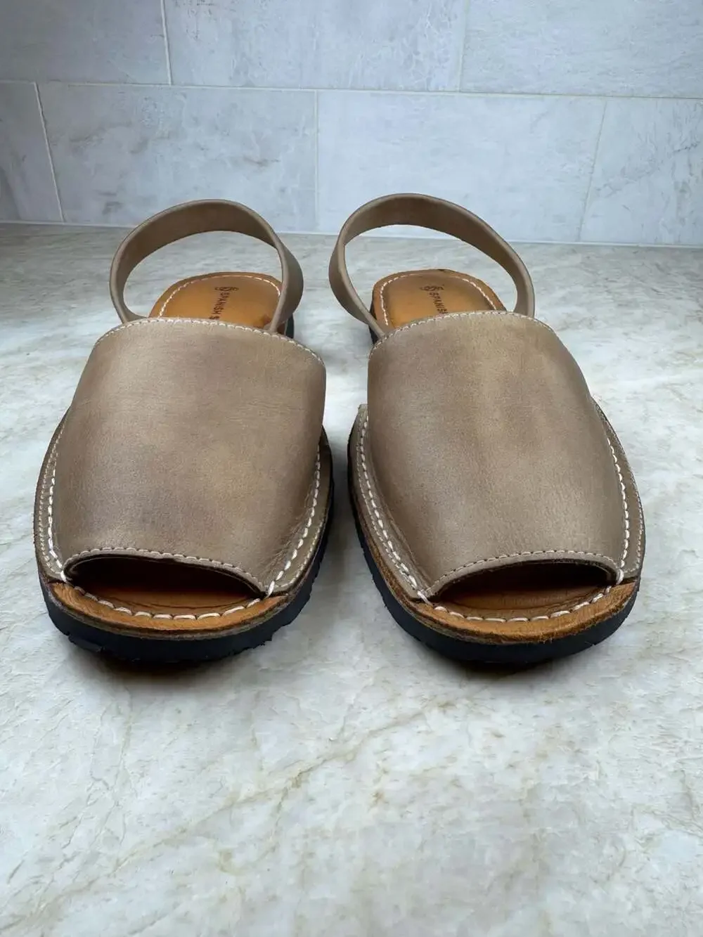 Spanish Sandal Co Classic Tan Nubuck Leather Slingback Flat Sandals Women 40